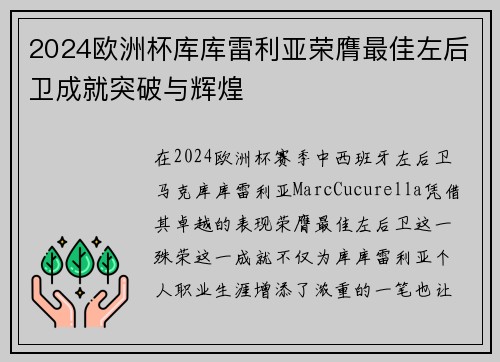 2024欧洲杯库库雷利亚荣膺最佳左后卫成就突破与辉煌 2024欧洲杯库库雷利亚荣膺最佳左后卫成就突破与辉煌